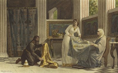 9 वीं शताब्दी के एक अमीर घर में अपना माल दिखाते हुए पूर्वी व्यापारी द्वारा विलेम II स्टीलिंक